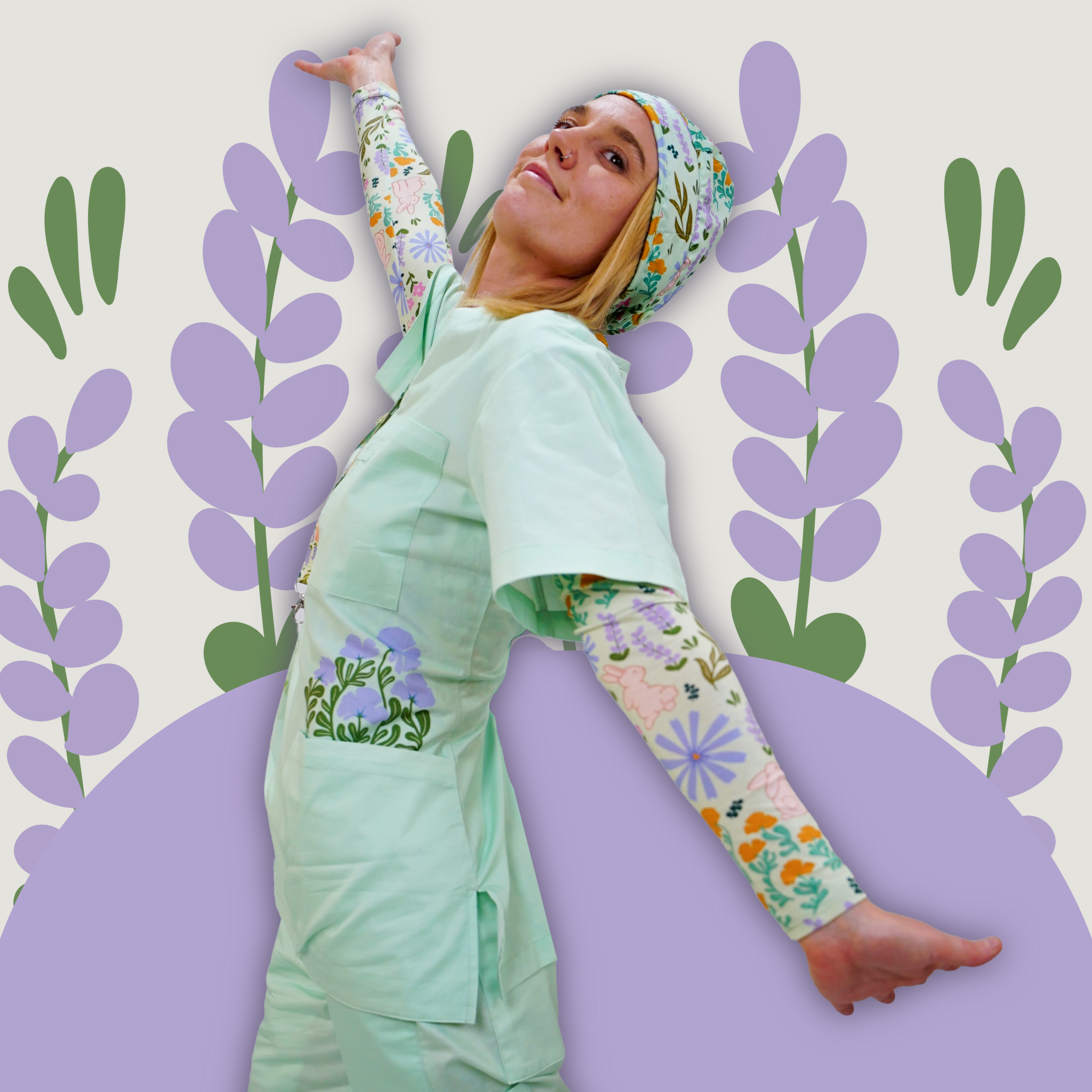 Bunny Blossom Placement Scrub Top