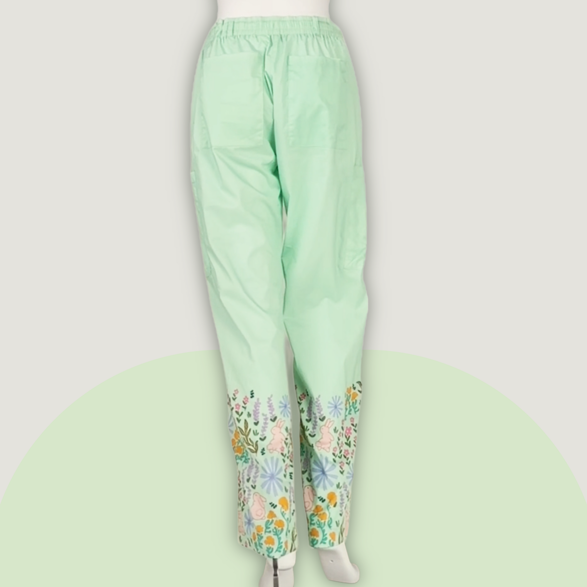 Bunny Blossom Border Print Scrub Pant