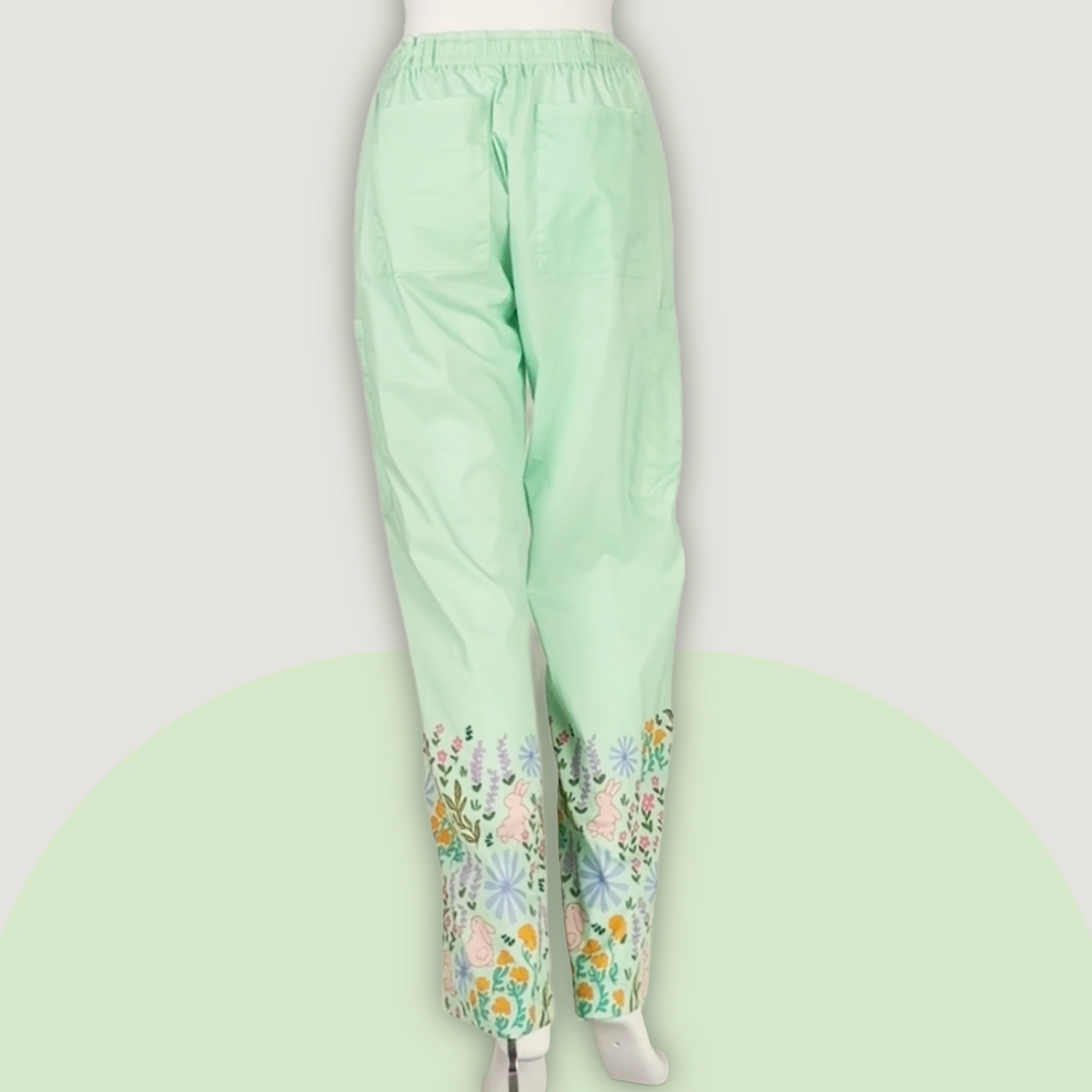 Bunny Blossom Border Print Scrub Pant