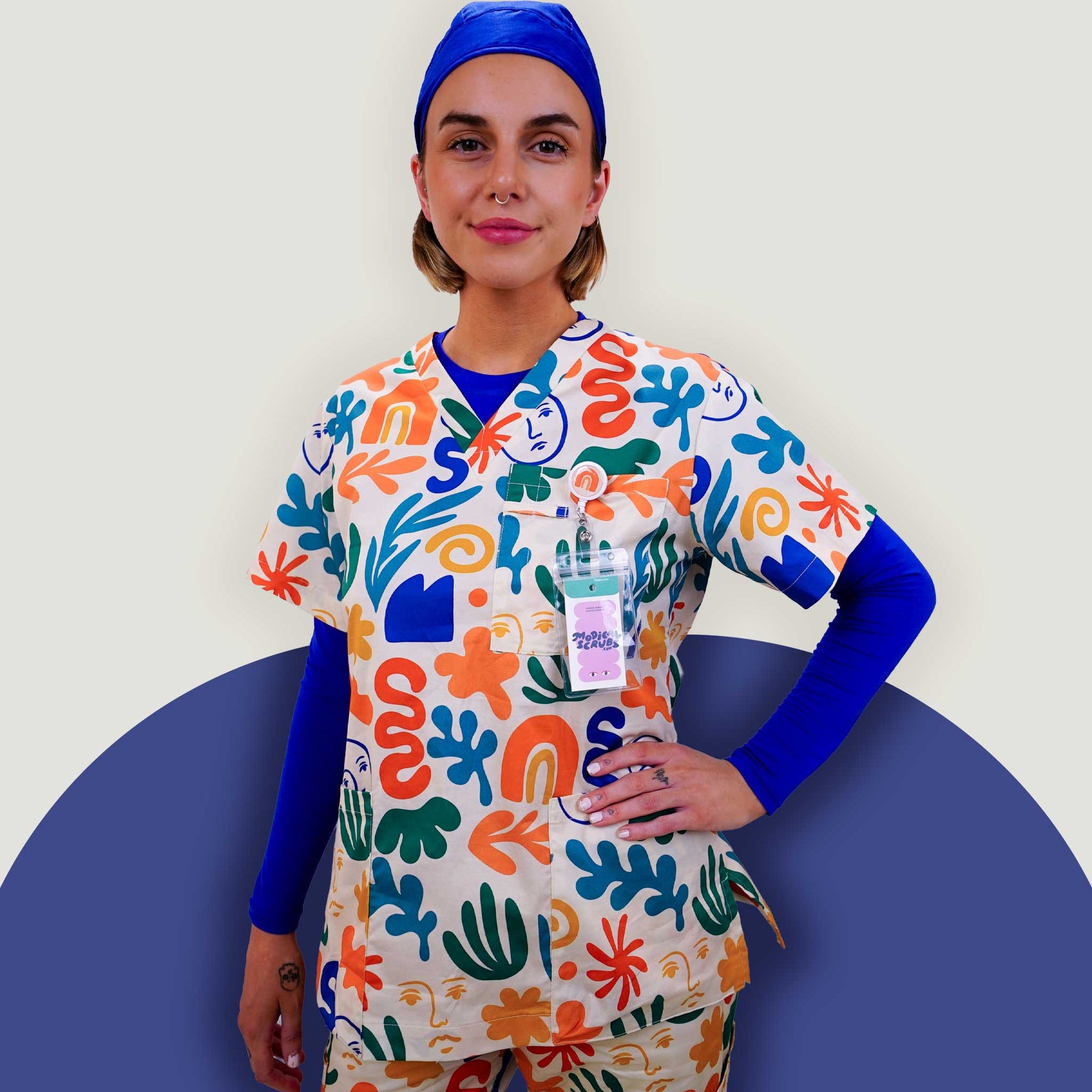 Face the Shapes Repeat Scrub Top