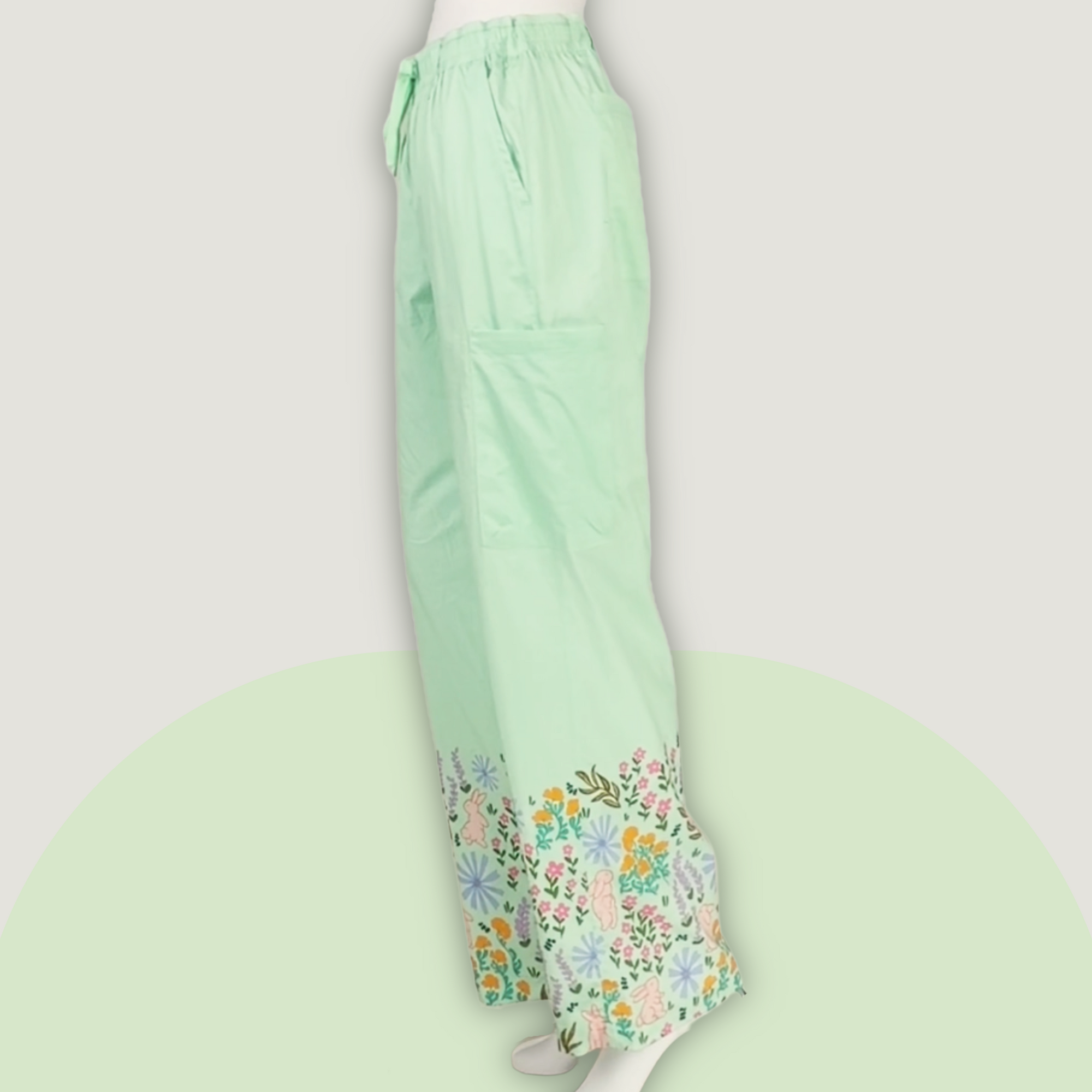 Bunny Blossom Border Print Scrub Pant