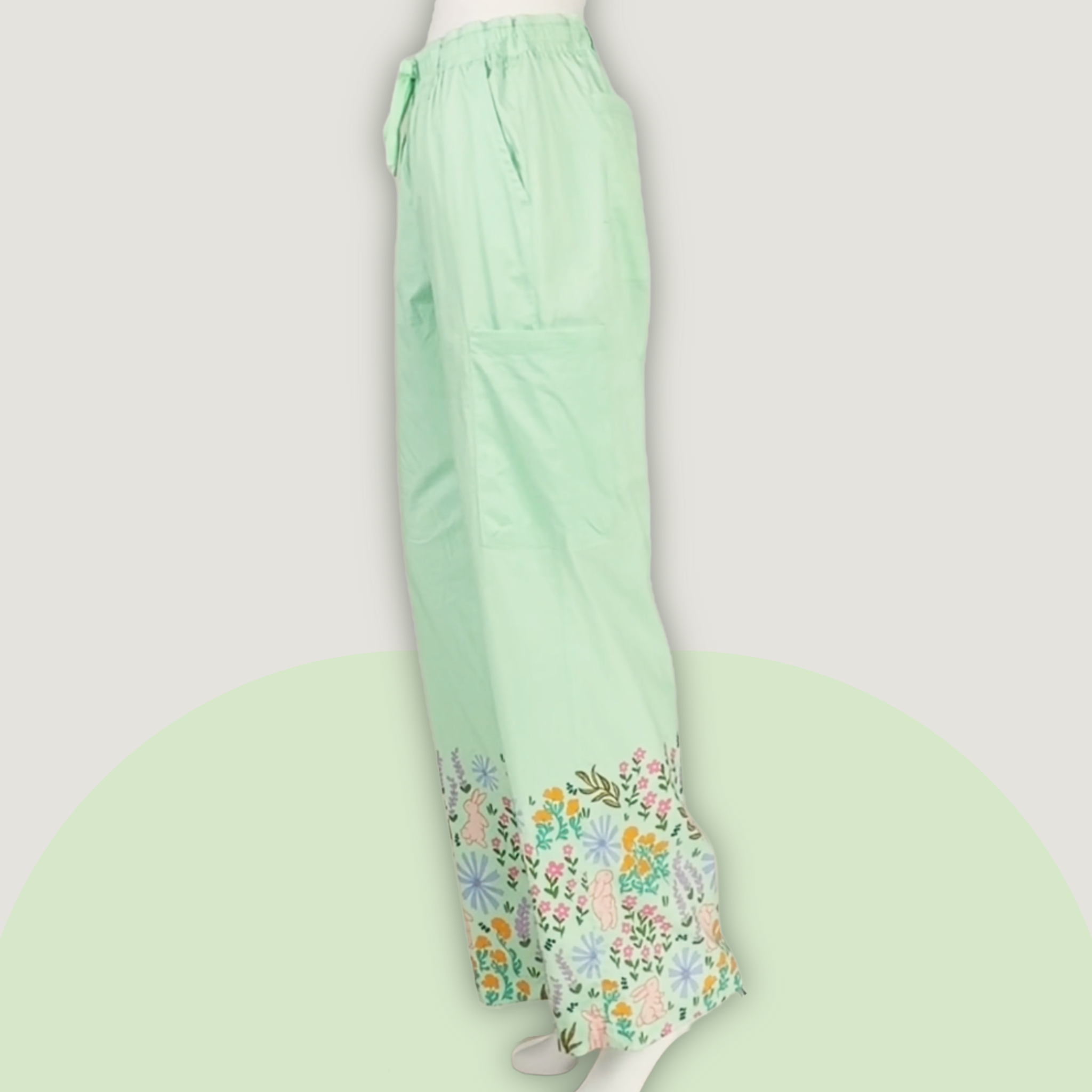 Bunny Blossom Border Print Scrub Pant