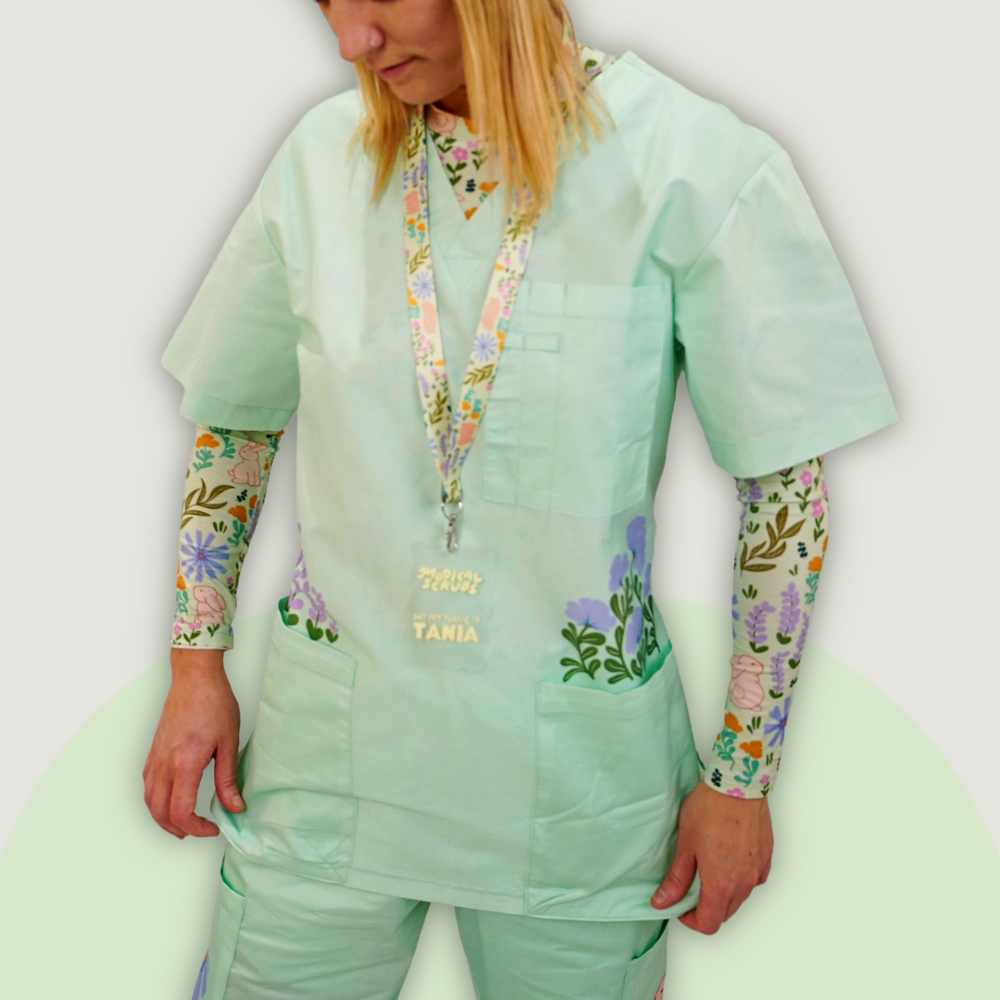 Bunny Blossom Placement Scrub Top