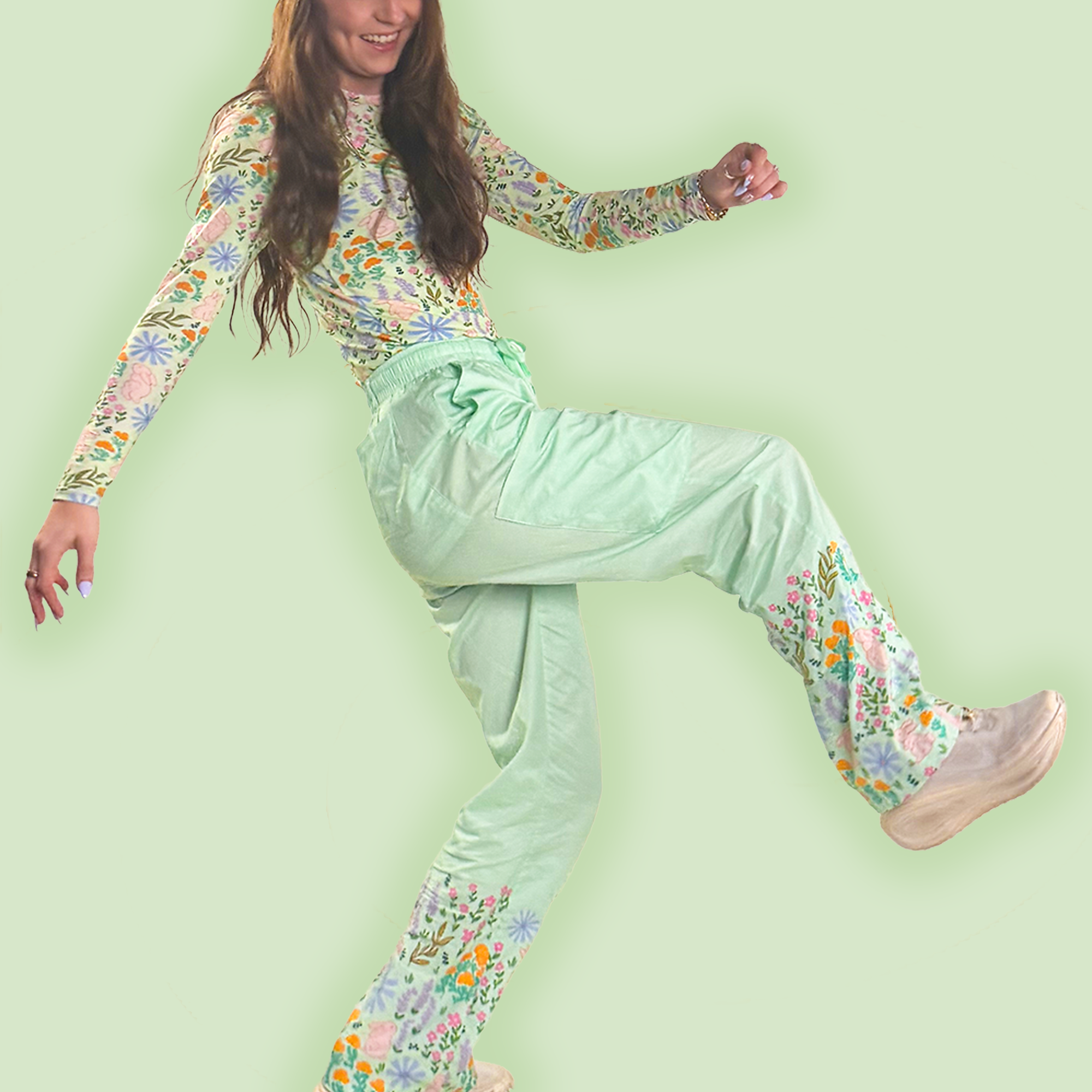 Bunny Blossom Border Print Scrub Pant
