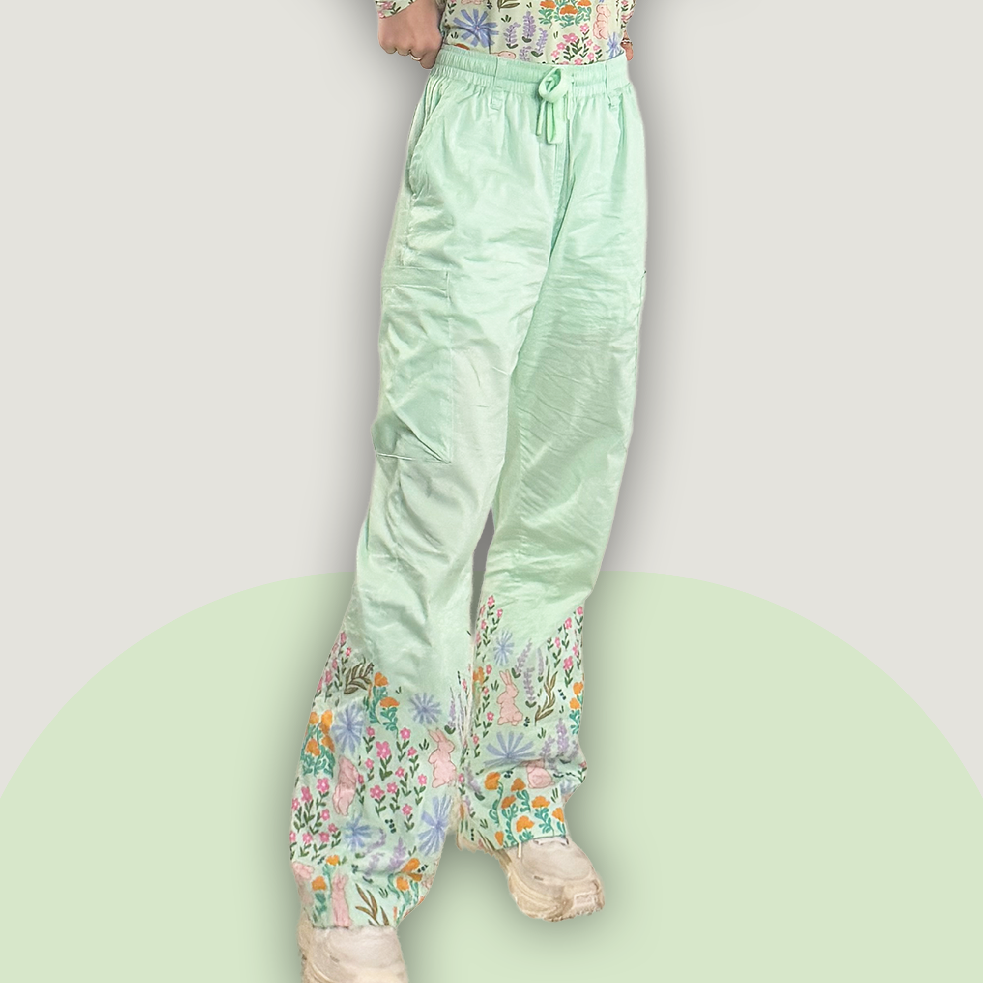 Bunny Blossom Border Print Scrub Pant