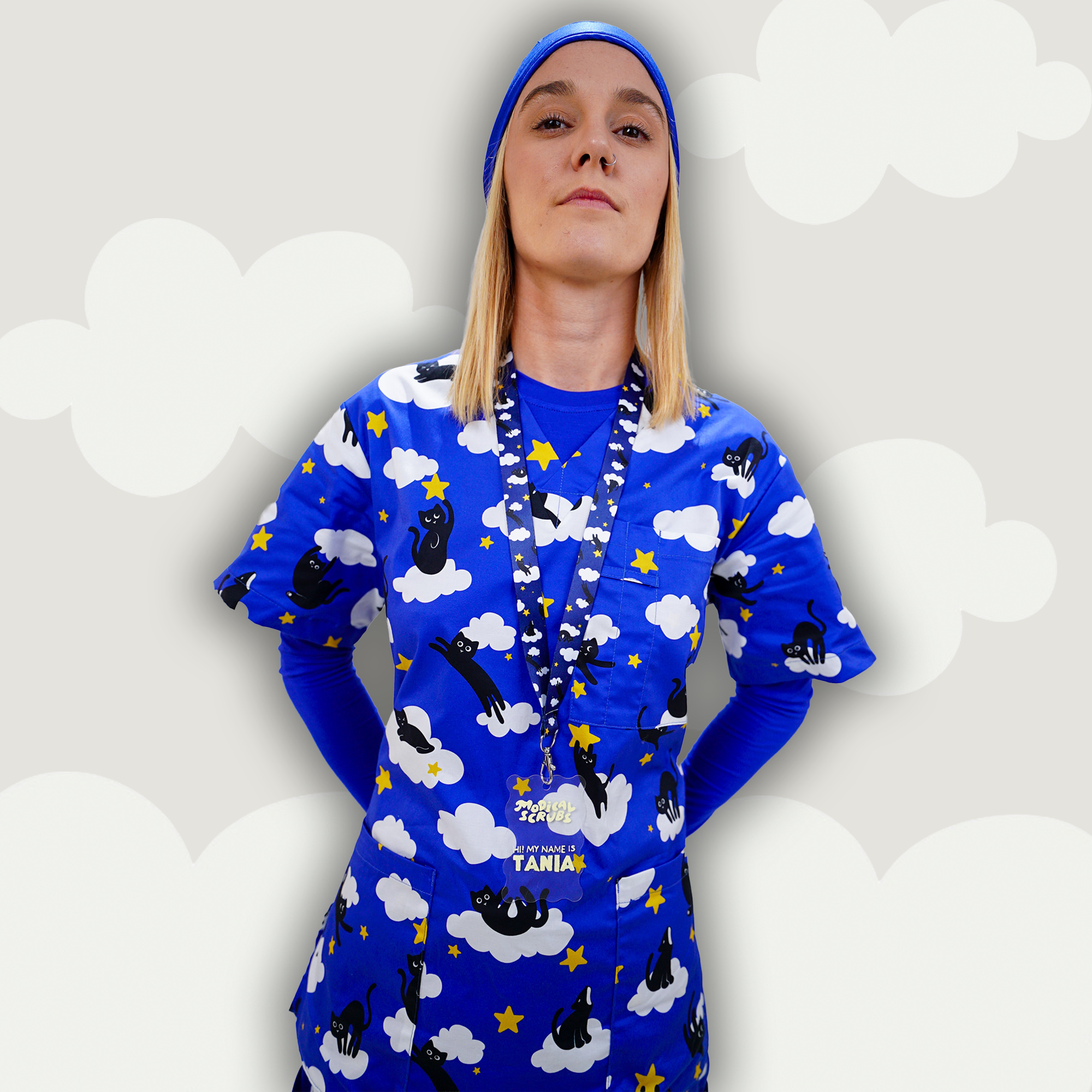 Cosmic Kitties Repeat Scrub Top