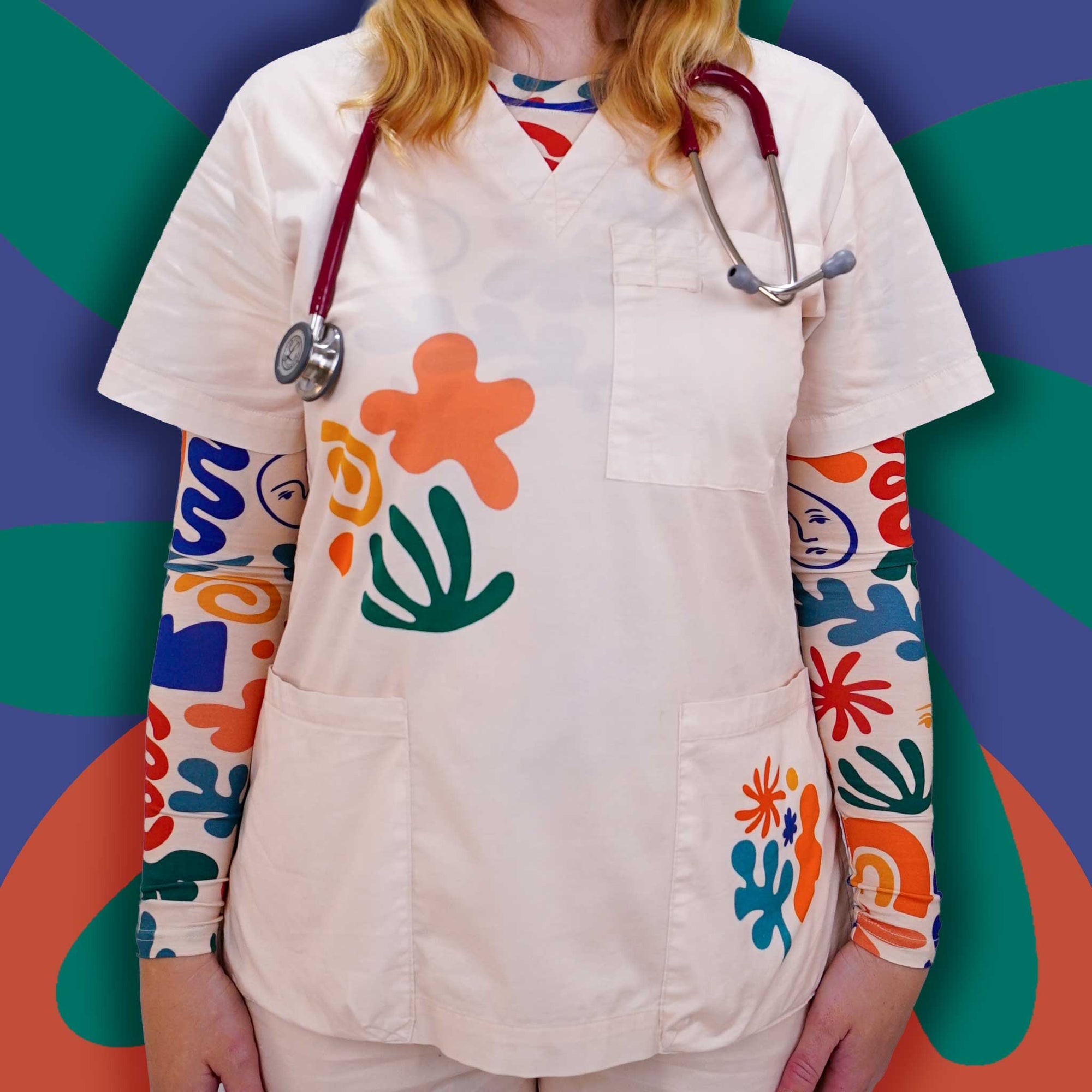 Face the Shapes Placement Scrub Top
