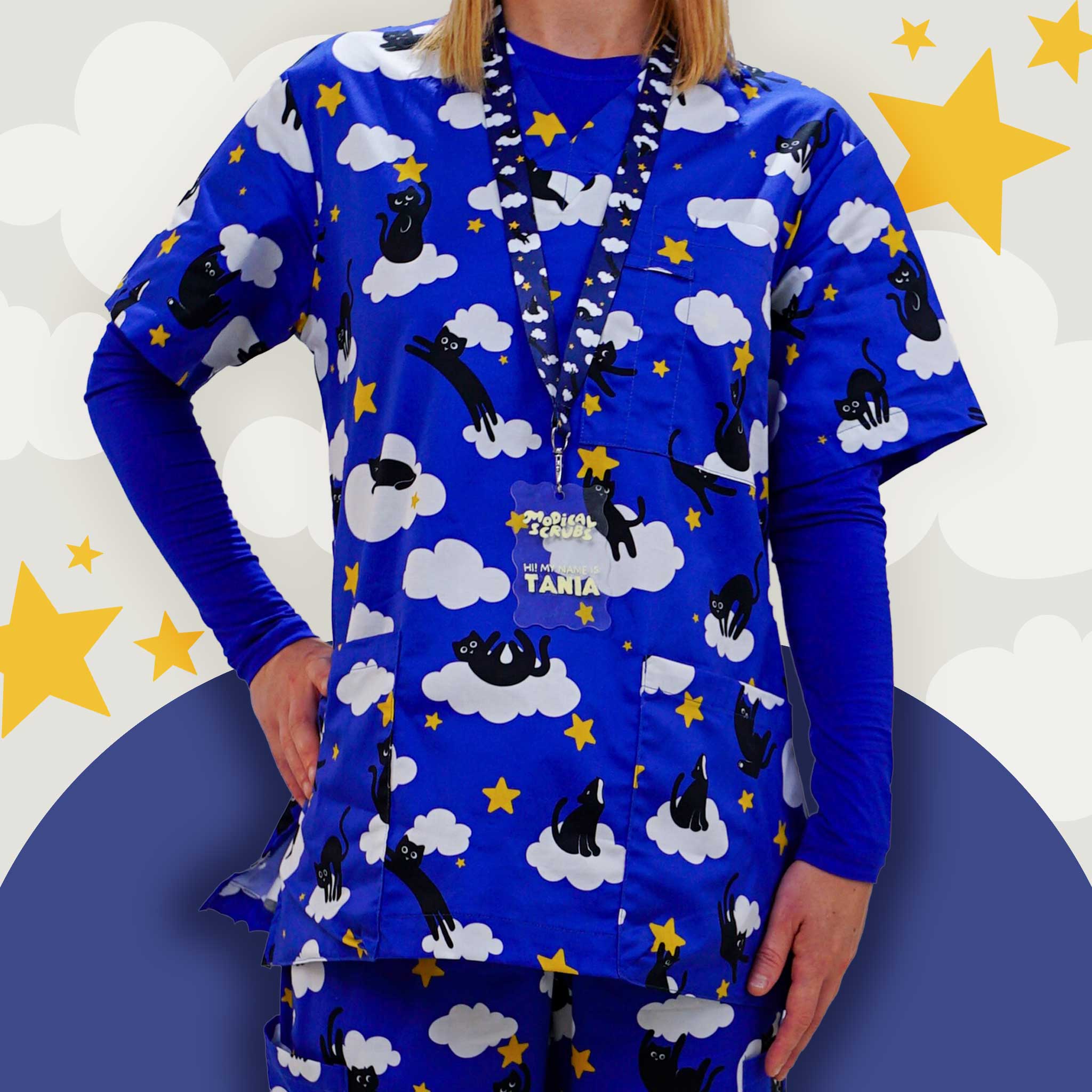 Cosmic Kitties Repeat Scrub Top